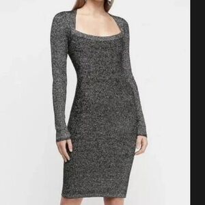 EXPRESS Shimmery Metallic Long Sleeve Dress | Sweater Party Dress | Size M